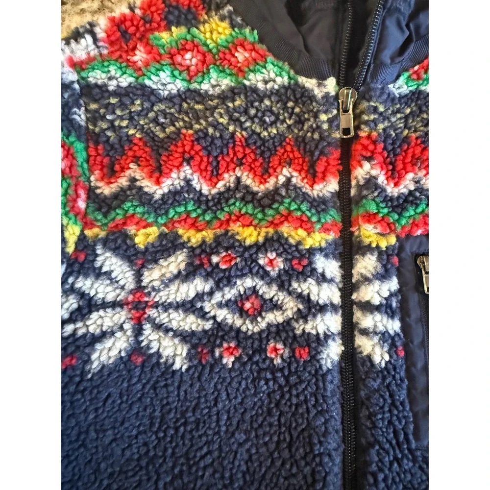 Polo Ralph Lauren Kids Navy Sherpa Fleece Fair Isle Full Zip Jacket Size M 10-12